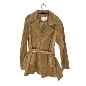 Margaret Godfrey Tan Vintage Belted Closure Suede Coat EUC Sz Lg Leather Lined